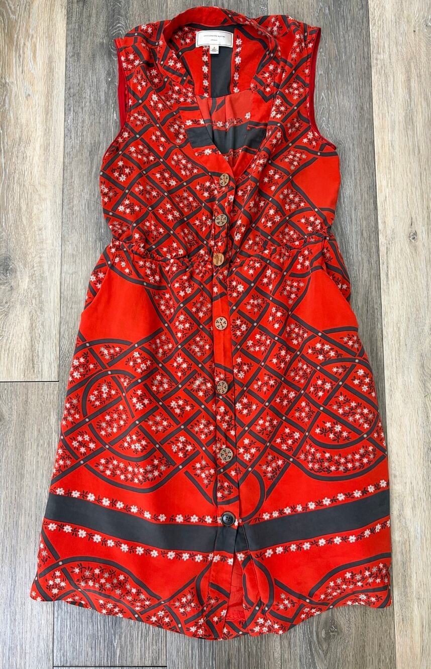 Moulinette Soeurs Anthropologie Womens Dress Size 2 Red Floral Sleeveless